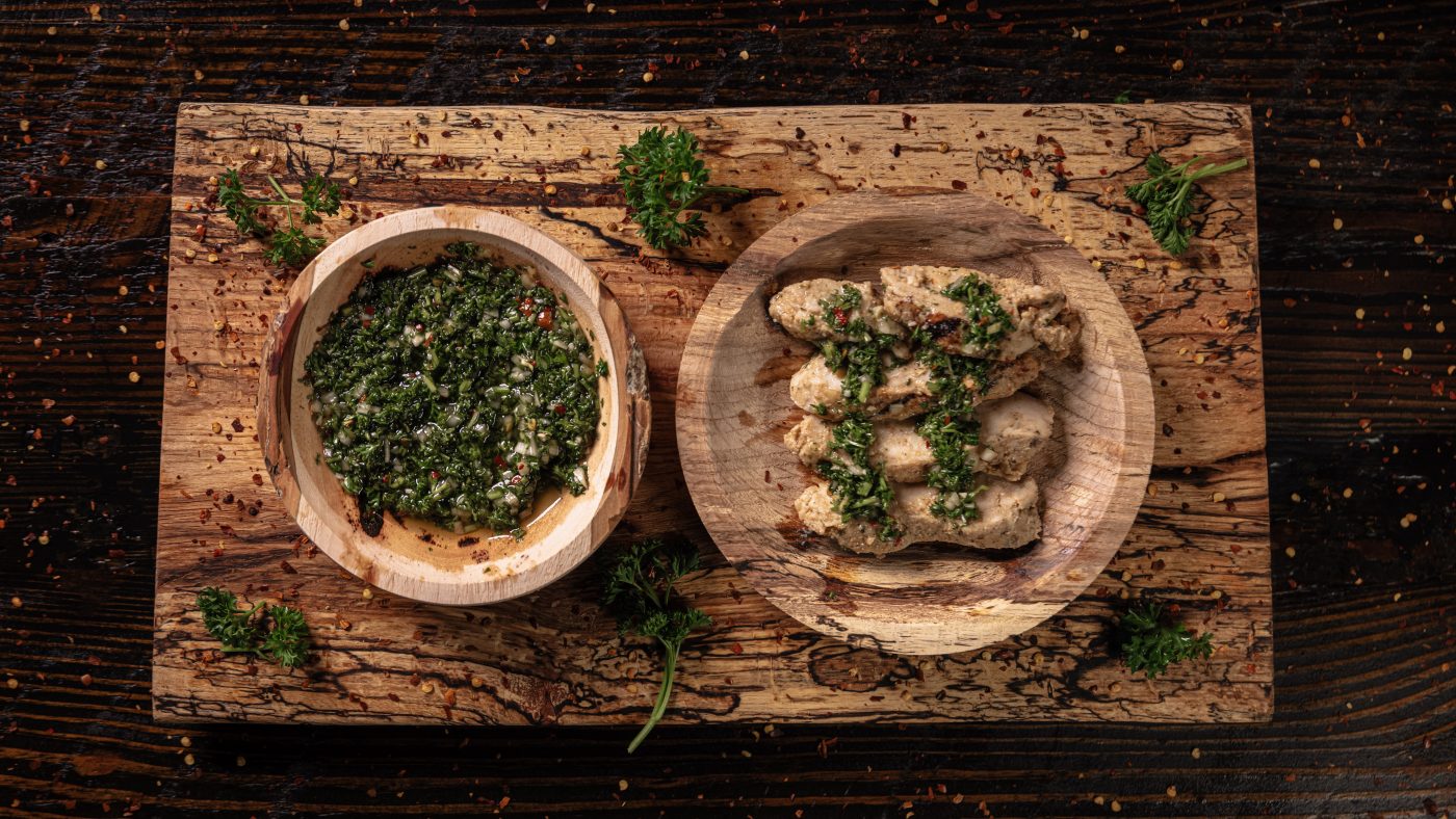 Chimichurri on meat